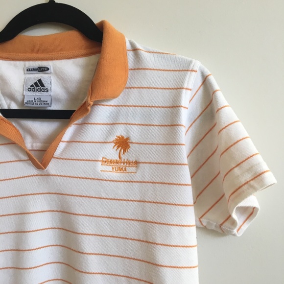 Adidas Polo Shirt Climalite Stripe Golf Orange L - Picture 3 of 5